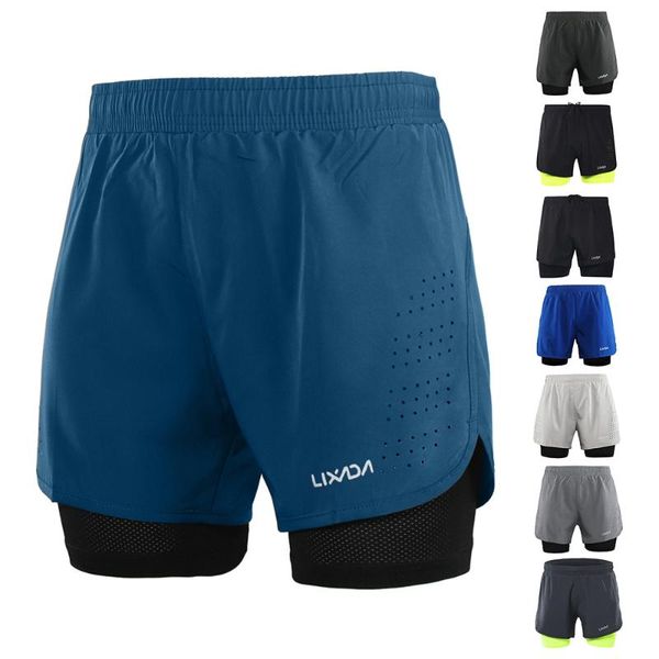 

lixada sports shorts men's 2-in-1 running quick drying breathable active gym exercise jogging cycling shorts with longer liner, Black;blue