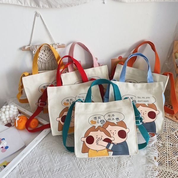 

44ct0 korean new children's cartoon cute funny content canvas shoulder shoulder canvas bag double-sided printing children's and gi