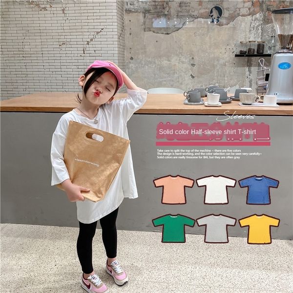 

iaied 20 одежда детская футболка детская одежда осень новый корейский стиль девочки средней длины сплошной цвет все соответствуют комфортабе, Blue