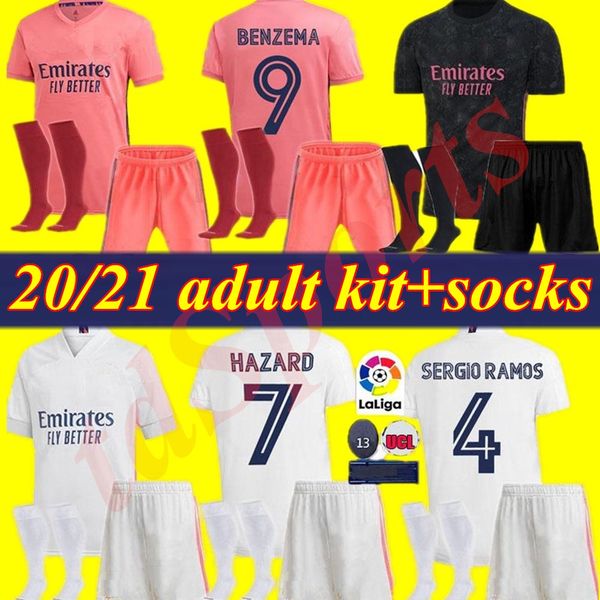 

men kit 20 21 real madrid soccer jersey kits 2020 2021 sergio ramos hazard jovic vinicius benzema modric football shirts uniforms, Black