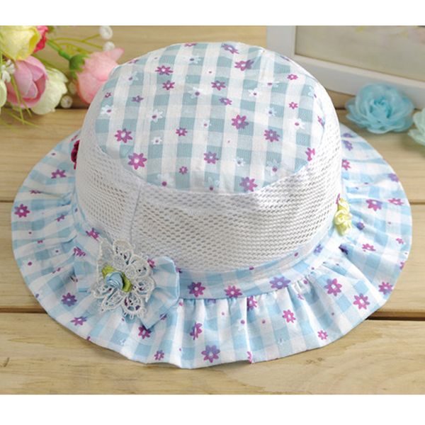 

summer hat plaid bucket hats floral bonnet girls cotton cap sun beach beanie vacation caps for 0.5-3 years old baby accessories, Yellow
