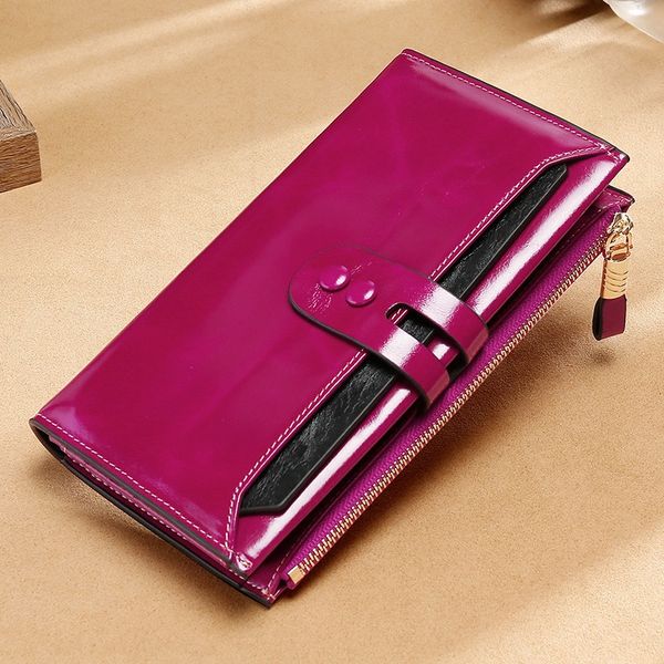

2019 high-end genuine leather lady long rfid handbag multi-card wax handbag wallet leather wallet, White