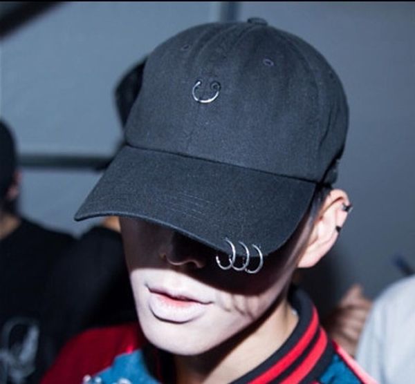 

korean park chan fan cl same pin curved brim hip-hop iron baseball cap ring baseball cap cotton men's and women's fashion, Blue;gray
