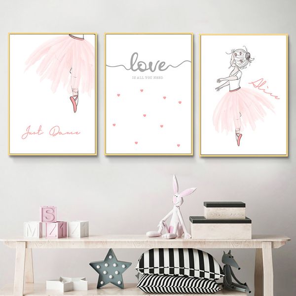 

pink ballet girl canvas painting nursery poster nordic posters and prints custom name wall art print pictures baby room decor