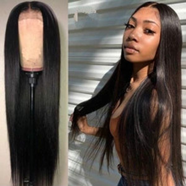 

13x4/6 straight lace front human hair wigs with baby hair swiss lace frontal wig pre plucked peruvian remy hair wig, Black