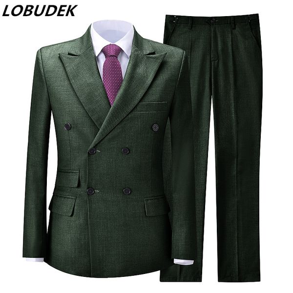 

men's suits & blazers solid formal suit men double breasted 2 piece business slim professional bridegroom wedding tuxedo (blazer+pants), White;black