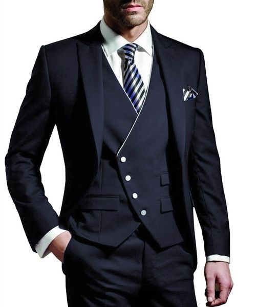 

3 pieces men suits notched lable navy groomsuit blazer one button formal business suits tuxedo ( blazer+vest+pant, White;black