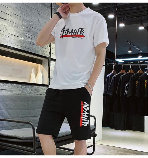 

agasalho masculino roupas de verÃ£o roupas esportivas conjunto de duas peÃ§as t shirt shorts marca pista masculino terno, Gray