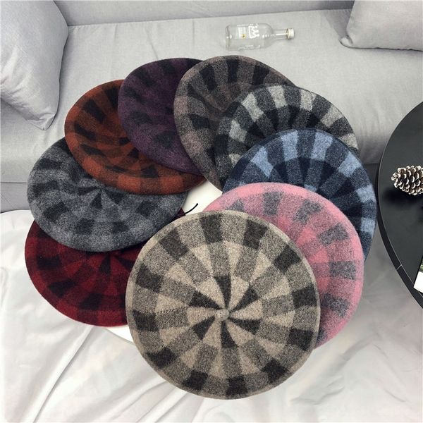 

female painter's beret korean woolen woolen cloth artistic pumpkin beret hat british painter hat fashion, Blue;gray
