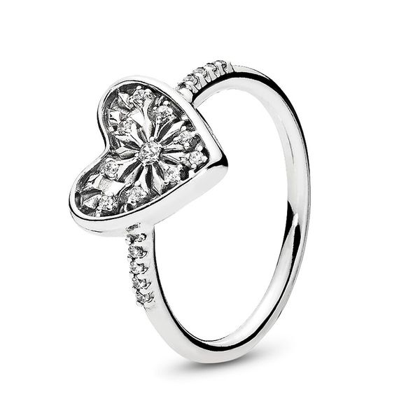 

authentic 925 sterling silver heart of winter ring luxury designer jewelry cubic zirconia diamond engagement rings of women with pandora box, Slivery;golden