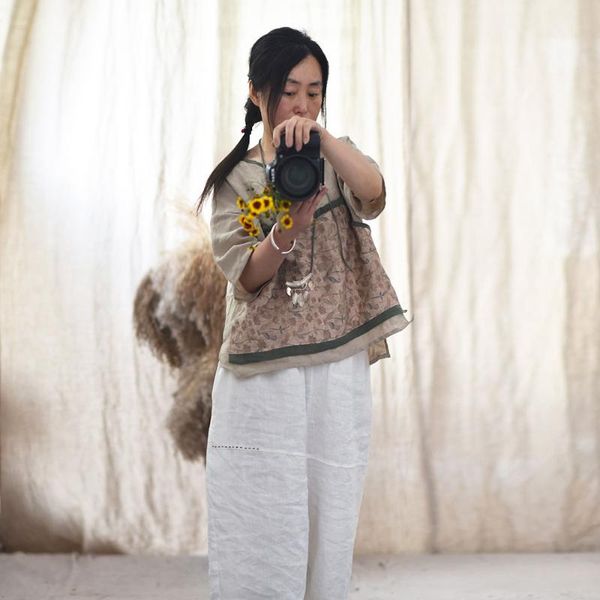 

women loose patchwork linen ramie tee shirts t-shirt female plus size spliced tees shirts ladies 2020 summer shirt, White
