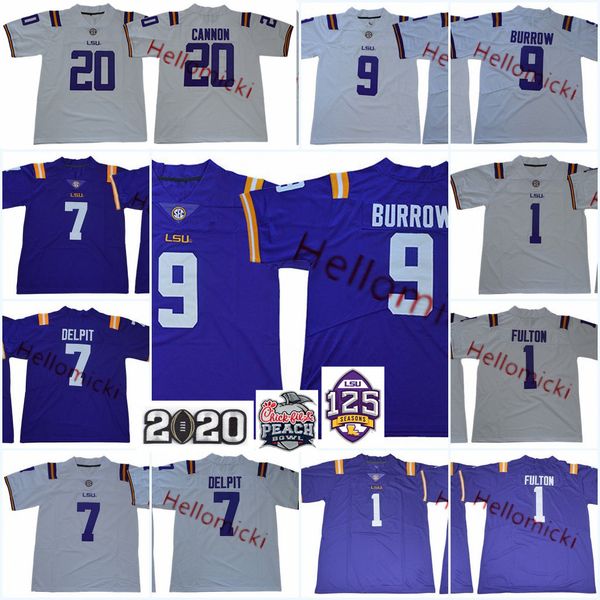 

mens lsu tigers kristian fulton football jersey #20 #20 billy cannon #7 grant delpit #9 joe burrow 125 seasons lsu tigers jersey s-3xl, Black