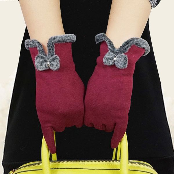 

women' korean style touch screen bowknot fur butterfly and gloves mouth plus velvet not velvet fashion cute riding gloves, Blue;gray
