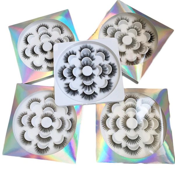 

5d faux mink lashes handmade 7 pairs in eyelash flower tray natural long false eyelashes