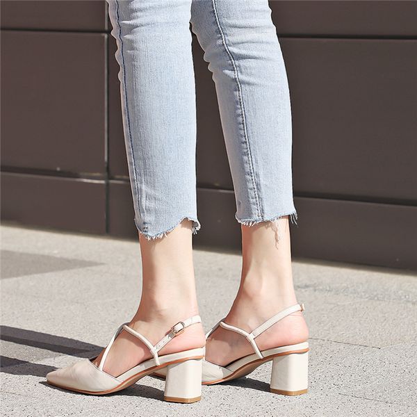 

shoes woman 2020 summer sandals square high heels pumps female sandals hight heels shoes ladies flock point toe women sandals, Black