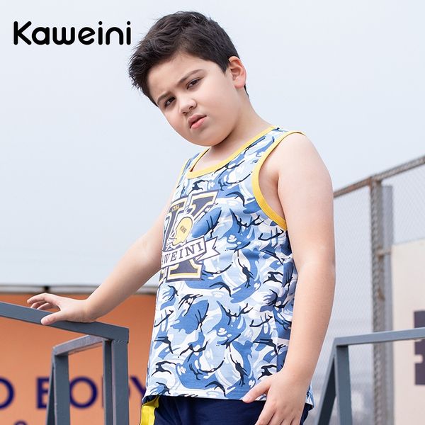 

fat children 2020 summer children's medium and large children plus plus size loose boys sports sleeveless cotton vest vest top, Blue
