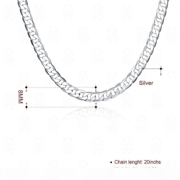 

l diamond ring original 925 silver vintage chain necklace men jewelry 8mm fashion statement necklace full side necklace yn034