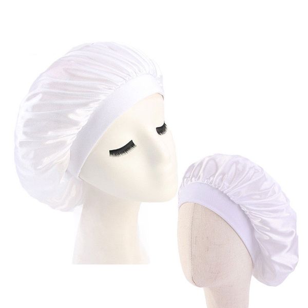 2 adet / takım Katı Renk Saten Caps Bonnet Çocuklar Için Anne Anne Çocuk Uyku Beanie Headwrap Şapka Saç Bakımı