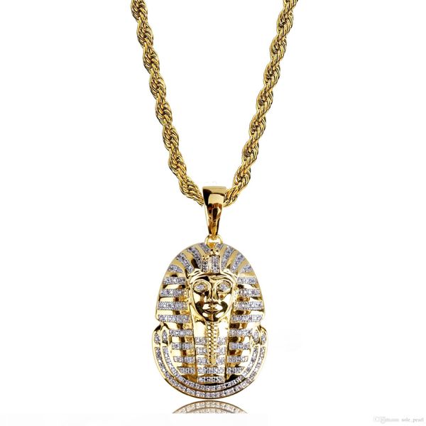 

mens necklace hip hop jewelry zircon iced out chains vintage high grade egyptian pharaoh pendant necklace stainless steel jewelry wholesale, Silver