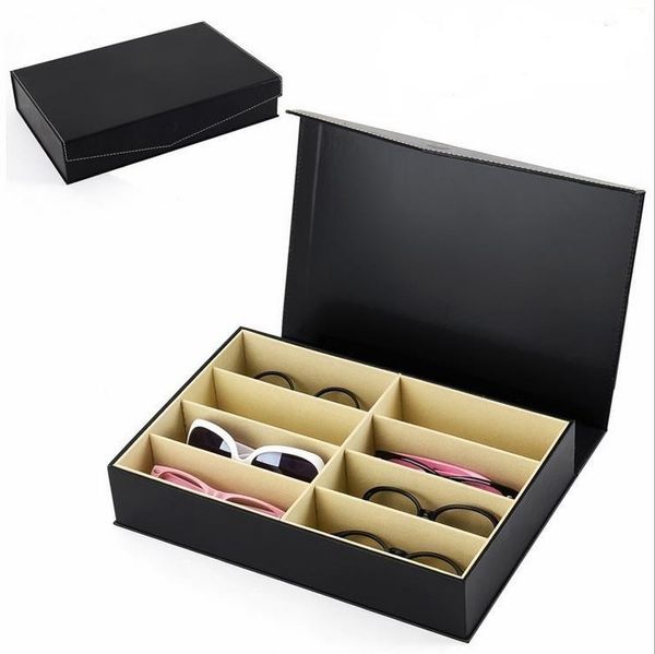 

sunglass eyewear collector storage box 8 grids organizer pu leather display case deskstorage boxes t200629