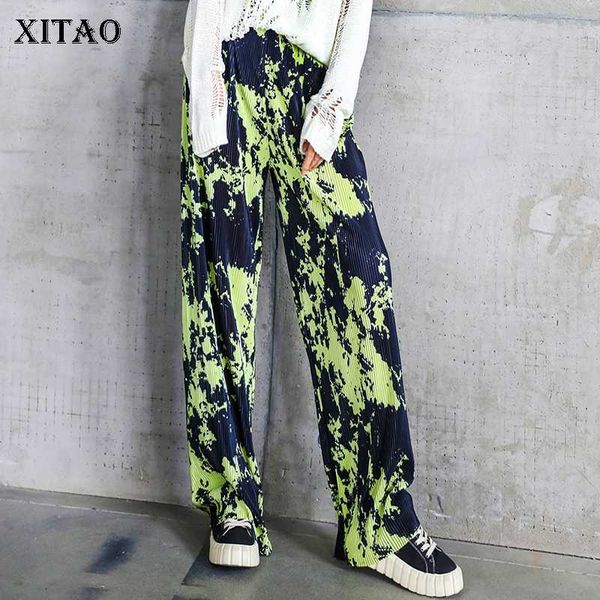 

xitao print patchwork pants women loose fashion casual personality elastic waist 2020 summer streetwear straight pants zp1738, Black;white