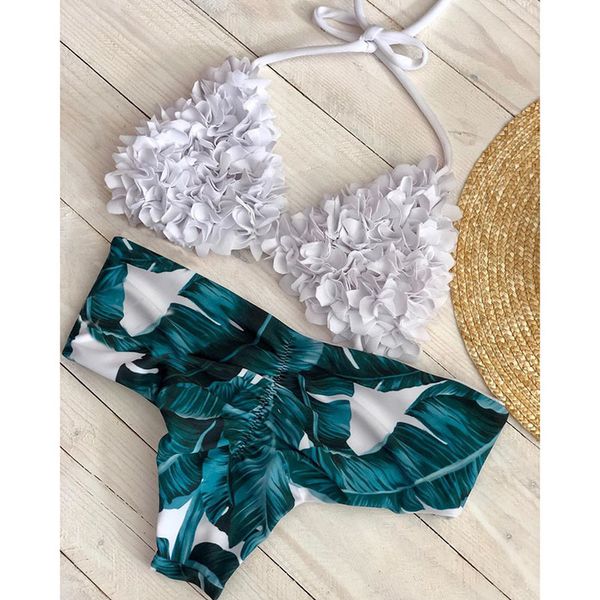 

brazilian biquini mujer tow pieces bikini set 2020 swimwear solid women swimsuit halter bathing suits beach wear swim print, White;black