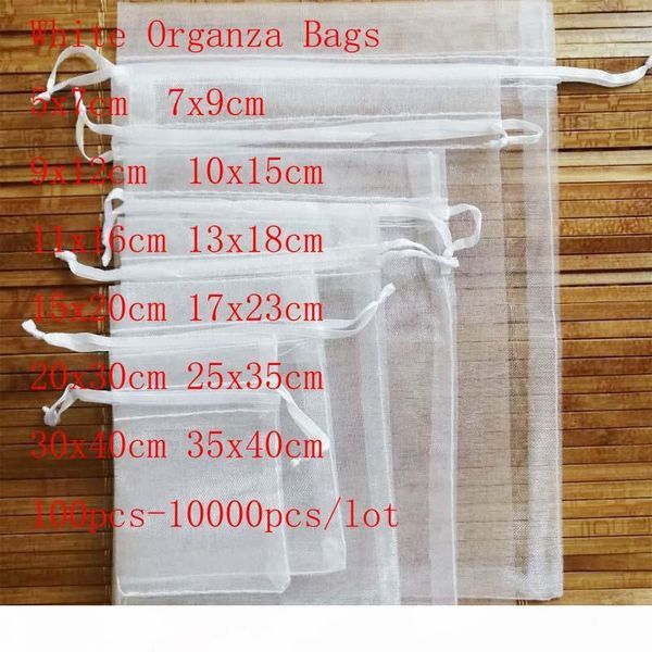 

wholesale 100 pcs lot white drawstring organza bags&small pouches jewelry package bags christmas wedding packaging gift bags, Pink;blue