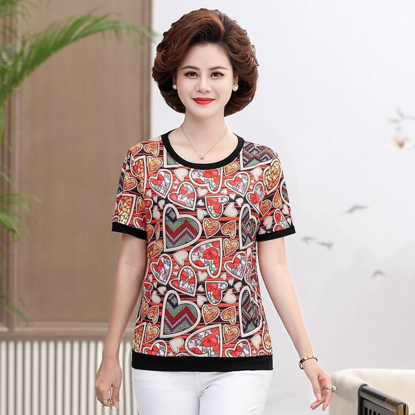 

qxnxb loose casual op summer t-shirt t-shirt women's summer clothes women's wear mom middle-aged and middle-aged new short-sleeved, White
