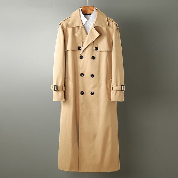 

сезон ветровка пальто траншею мужские длинные красивое колено корейского стиль большого размер британский стиль свободного хаки мужских паль, Tan;black