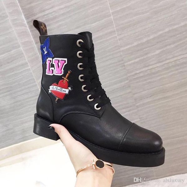 

womens ankle boots luxury chaussures de femme wonderland flat ranger womens shoes casual l255 bottes femmes with origin box vintage styl, Black