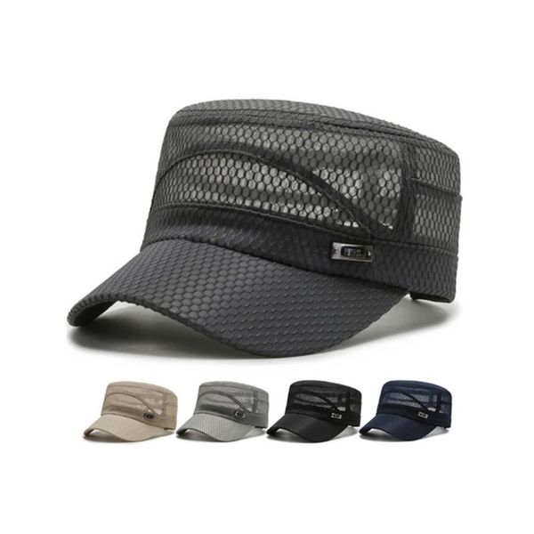 

men snapback caps women vintage mesh flat army sun hat summer outdoor cycling visor cap casual sport solid cap, Blue;gray