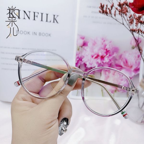 

new tr90 metal mixed round transparent color anti-blue men's and women's personalized plain glasses glasses frame, Silver