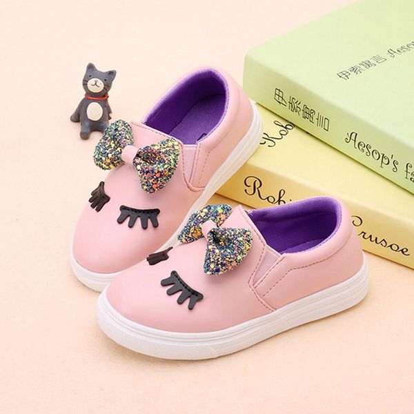 

children toddler baby girls glitter bowknot sneakers for kids girls slip-on white pink sequins bing flat sports shoes new casual, Black