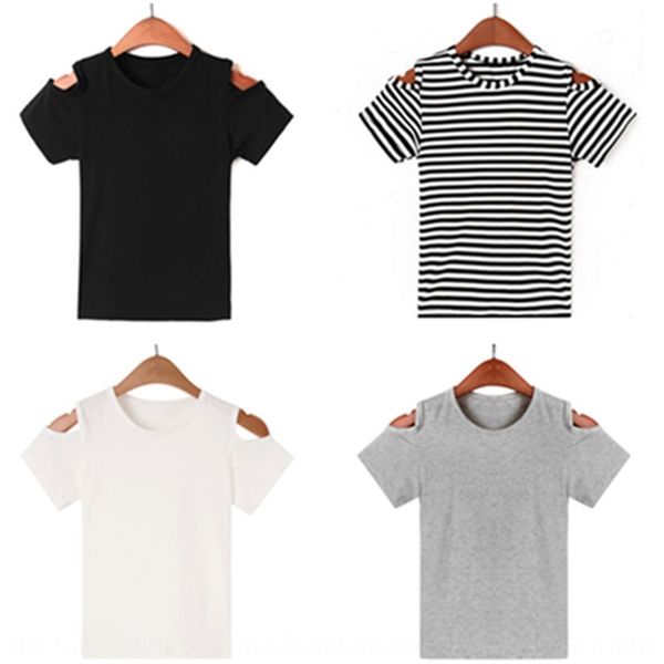 

ong xu children's clothing t-shirt women's 2020 new children's wear modal strapless striped black short sleeve top, Blue
