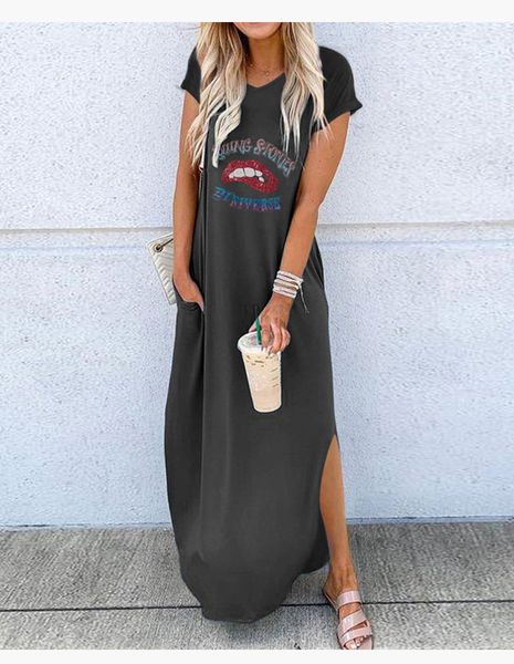 

Short sleeve women dresses womens summer dresses round neck designer dress loose women long maxi dresses Europe and America knitting dress