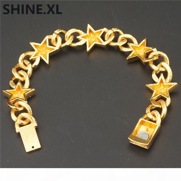

12mm hip hop pentagram cuban link chain bracelet iced out full diamond alloy gold silver color bracelets 8 inch, Black