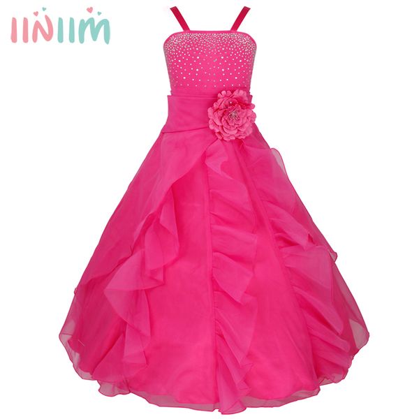 

iiniim girls flower bow formal dress ball gown prom princess bridesmaid wedding children teen costume tutu birthday party dress, Red;yellow