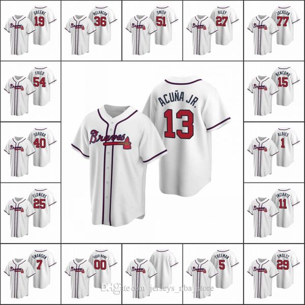 

atlanta braves #13 ronald acuna jr. 7 dansby swanson 5 dale murphy men women youth custom white 2020 replica home jersey, Blue;black