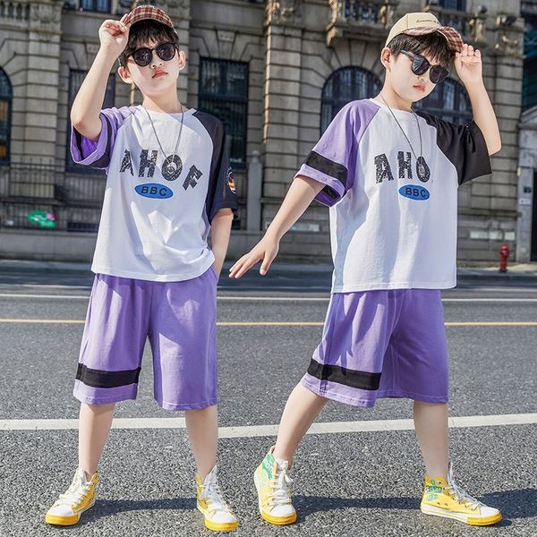 

doihi 2020 summer new clothing boys short sleeve suit 12 medium and large children 13 boys loose children's children's color match