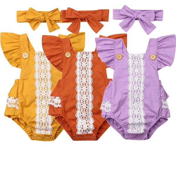 

kid baby girl summer lace bodysuits jumpsuit one-pieces+headband outfits, Blue