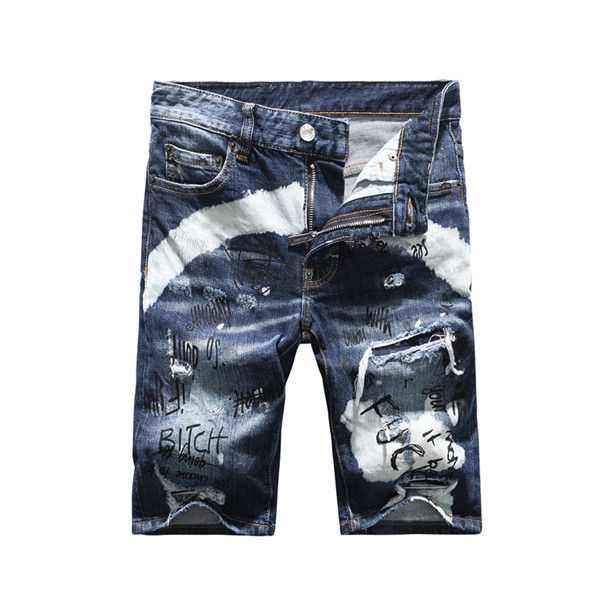 

2020 summer new selling men's trend denim skinny shorts style hole, embroidery fashion simple and comfortable, Blue