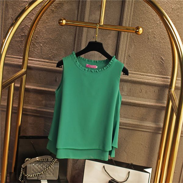 

2020 women plus size sleeveless chiffon blouse s 4xl fashion ruffles shirt summer new loose blusas korean o neck 64406, White