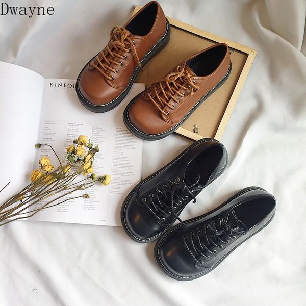 

2020 new england low help shoes big head doll round head single shoes japanese harajuku style leather women, Black