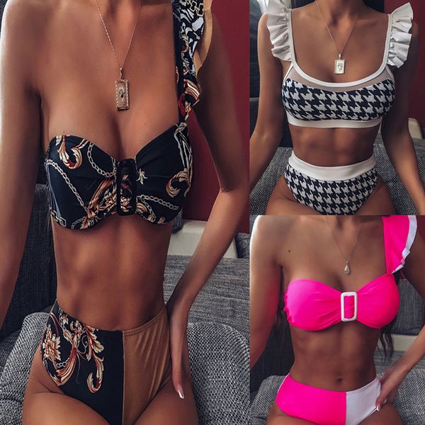 

высокая талия бикини купальники женщина push up 2020 sexy рябить купальник женского двухкусочного лета печати купального костюма женщина biq, White;black