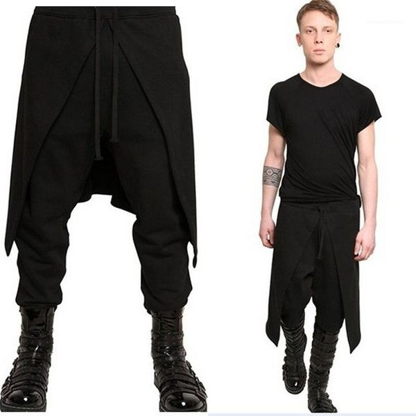 

trouser baggy dancing pants gothic punk style 2020 plus size men casual harem pants men drape drop crotch harem hip hop pants, Black