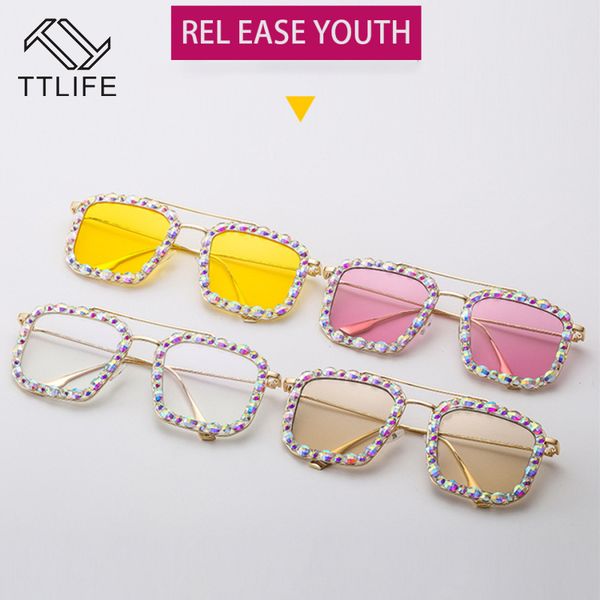 

ttlife oversized square sunglasses diamond women colorful luxury crystal sunglasses 2020 new fashion rhinestone okulary eyewear, White;black