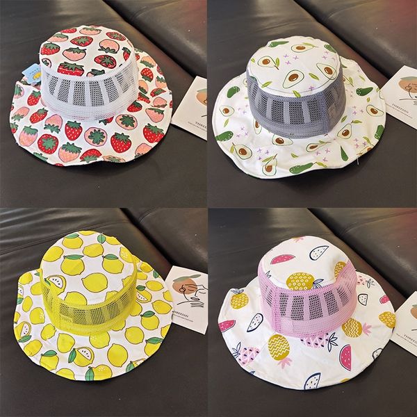 

fruit pattern baby bucket bucket fruit fisherman thin breathable mesh basin baby sun fisherman hat sun hat, Blue;gray