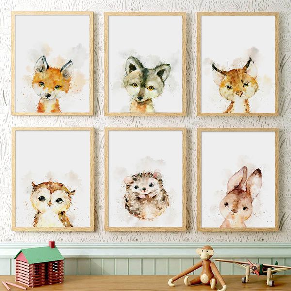 

fox wolf owl hedgehog rabbit nordic posters and prints wall art canvas painting nursery wall pictures baby girl kids room decor