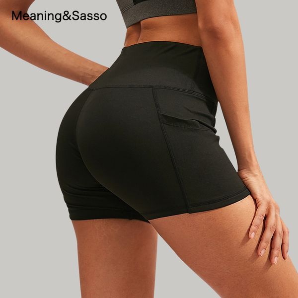 

women yoga shorts seamless high waist fitness leggings gym shorts pocket running legging tight quick-drying female sports, White;red