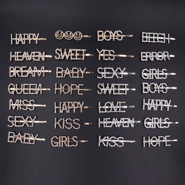 

клипы ins письма rhinestone шпильки женщин заколки для волос заколки аксессуары для женщин девушки волос hairclip hairgrip headress jewelry, Slivery;white